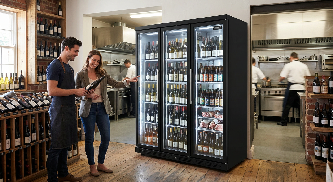 black commercial display fridge lifestyle photo