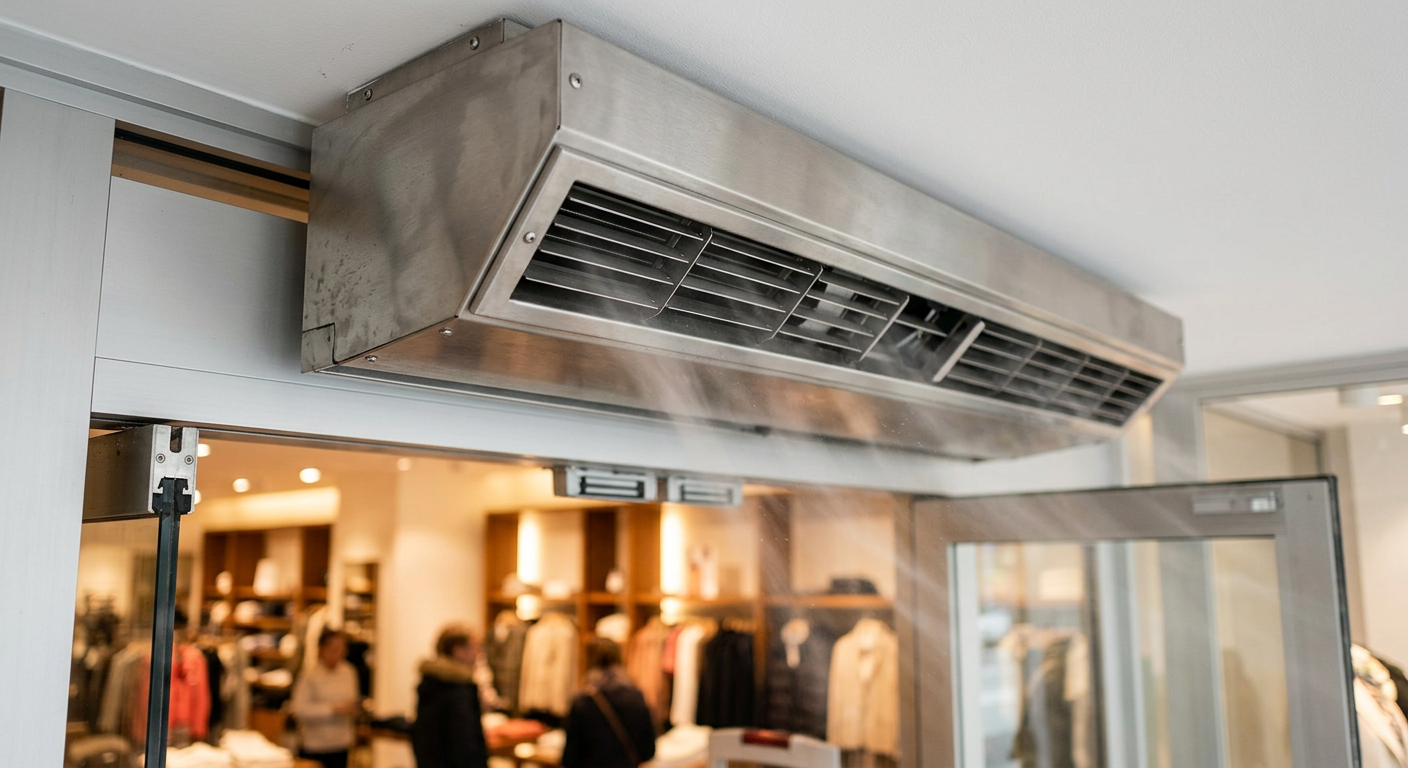 air curtain for retail entrance detail view close-up