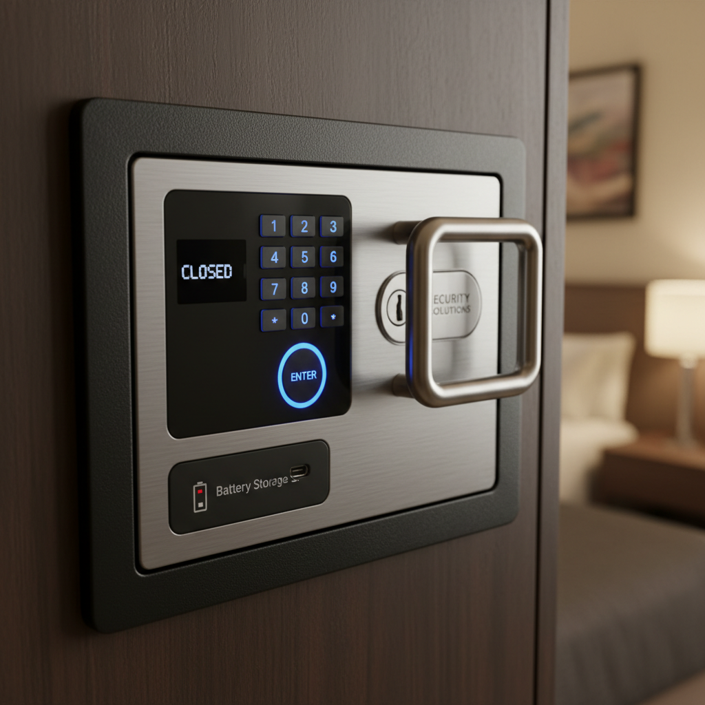 hotel room safes detail view close-up