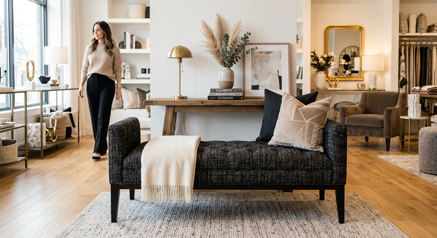 black tweed diamond bench lifestyle photo