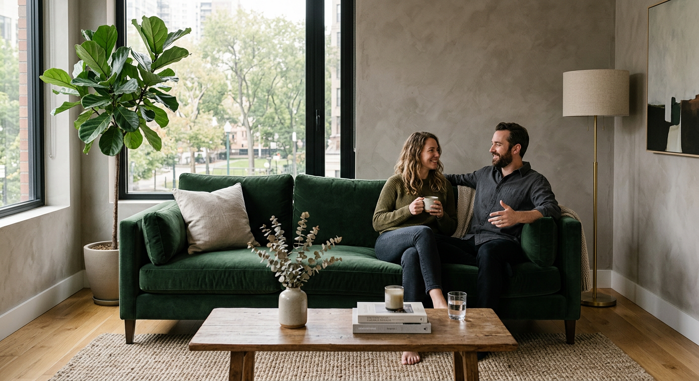 high-end velvet sofa lifestyle photo